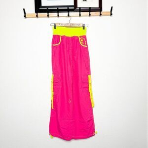Zumba Electro Cargo Pants Lollipop Pink Neon Yellow Dance, Fitness, Rave Vibes M